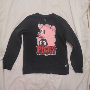 Piggy Graphic Crewneck Sweatshirt - Black with Pink Graphic